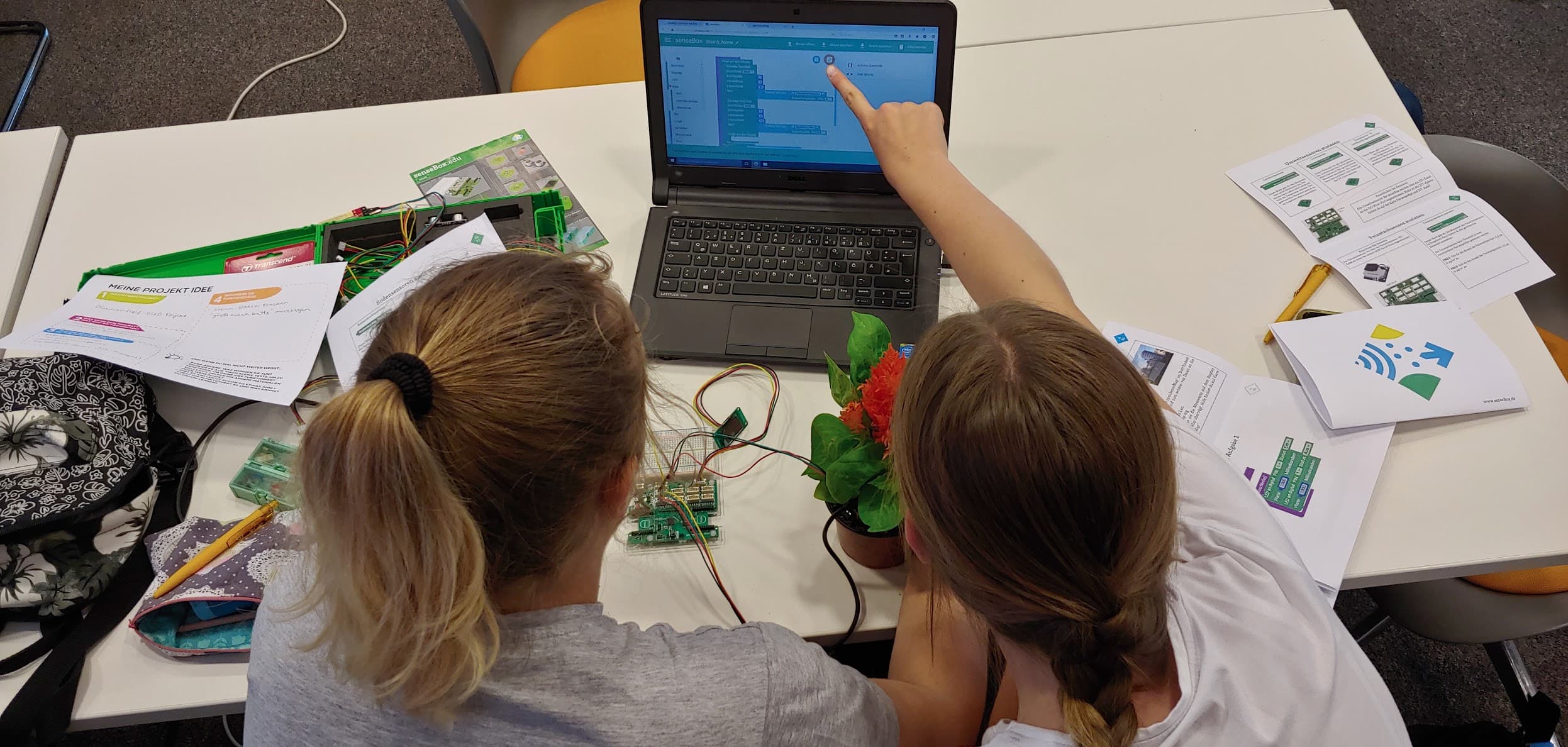 Schüler:innen arbeiten mit der senseBox